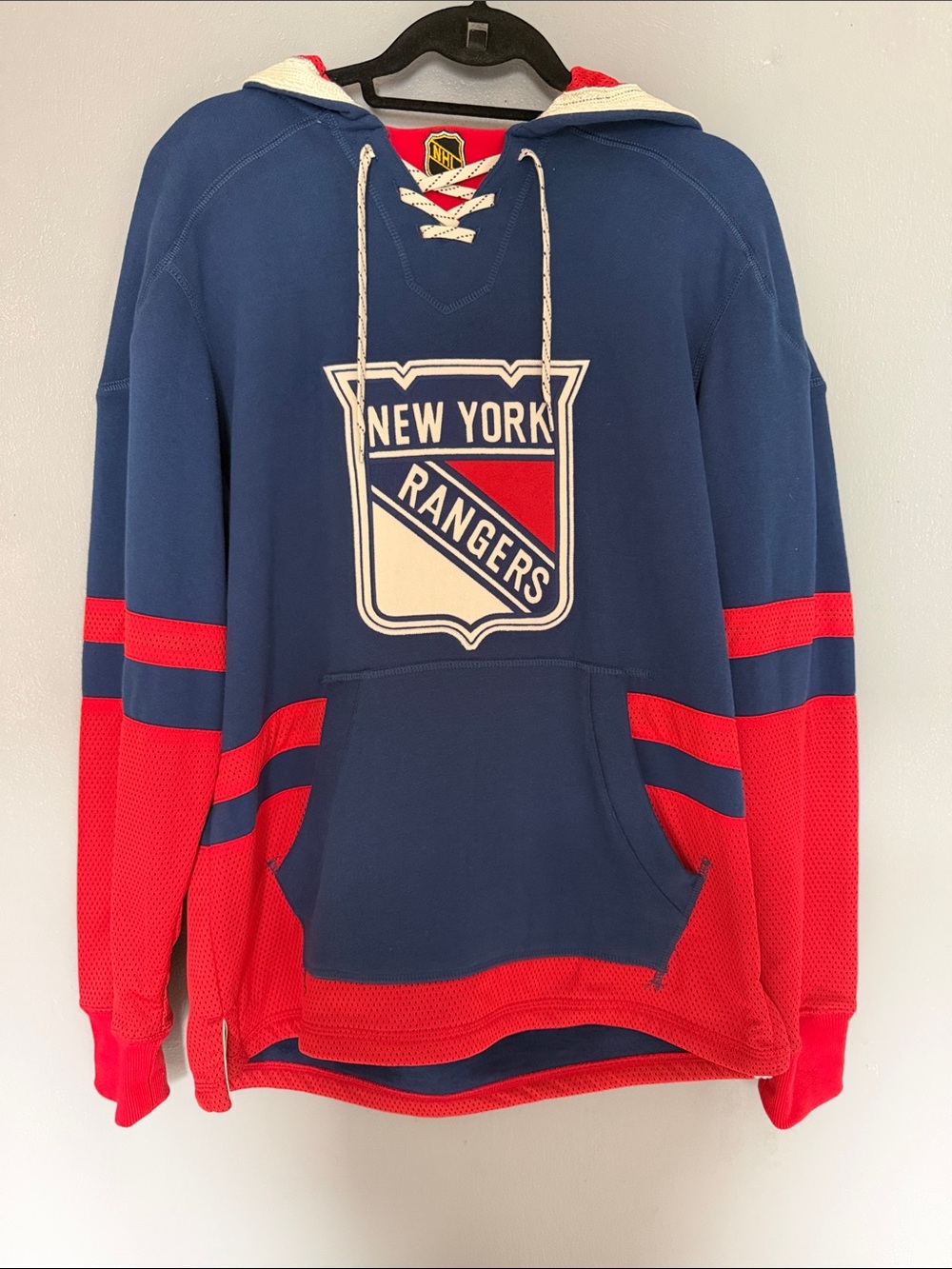 NHL New York Rangers Lace-Up Pullover Jersey Hoodie Blue Red Medium
